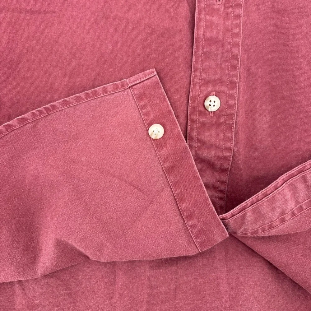 LL Bean Mens Large Tall Short Sleeve Button Down Shirt Burgundy Red Cotton 0FCX1